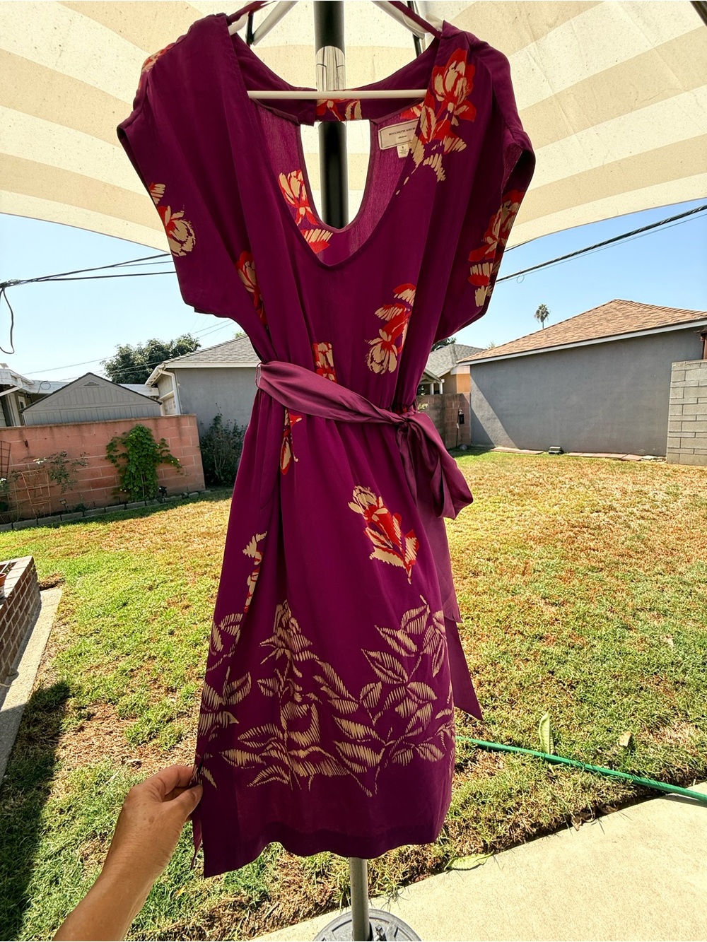 Moulinette Soeurs Deep Plum Floral Midi Dress with Belt